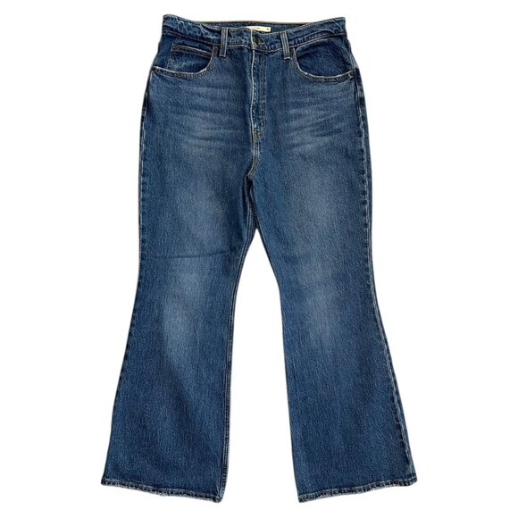 Levis Premium 70s High Flare Jeans Dark Wash Size 32 Bell Bottom Boho Western - Picture 1 of 14